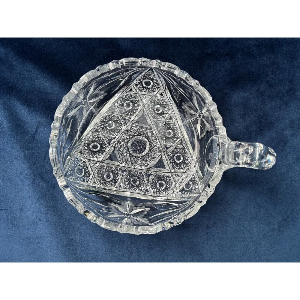 American Brilliant Period Intricate Pattern Sawtooth Candy Dish Handle